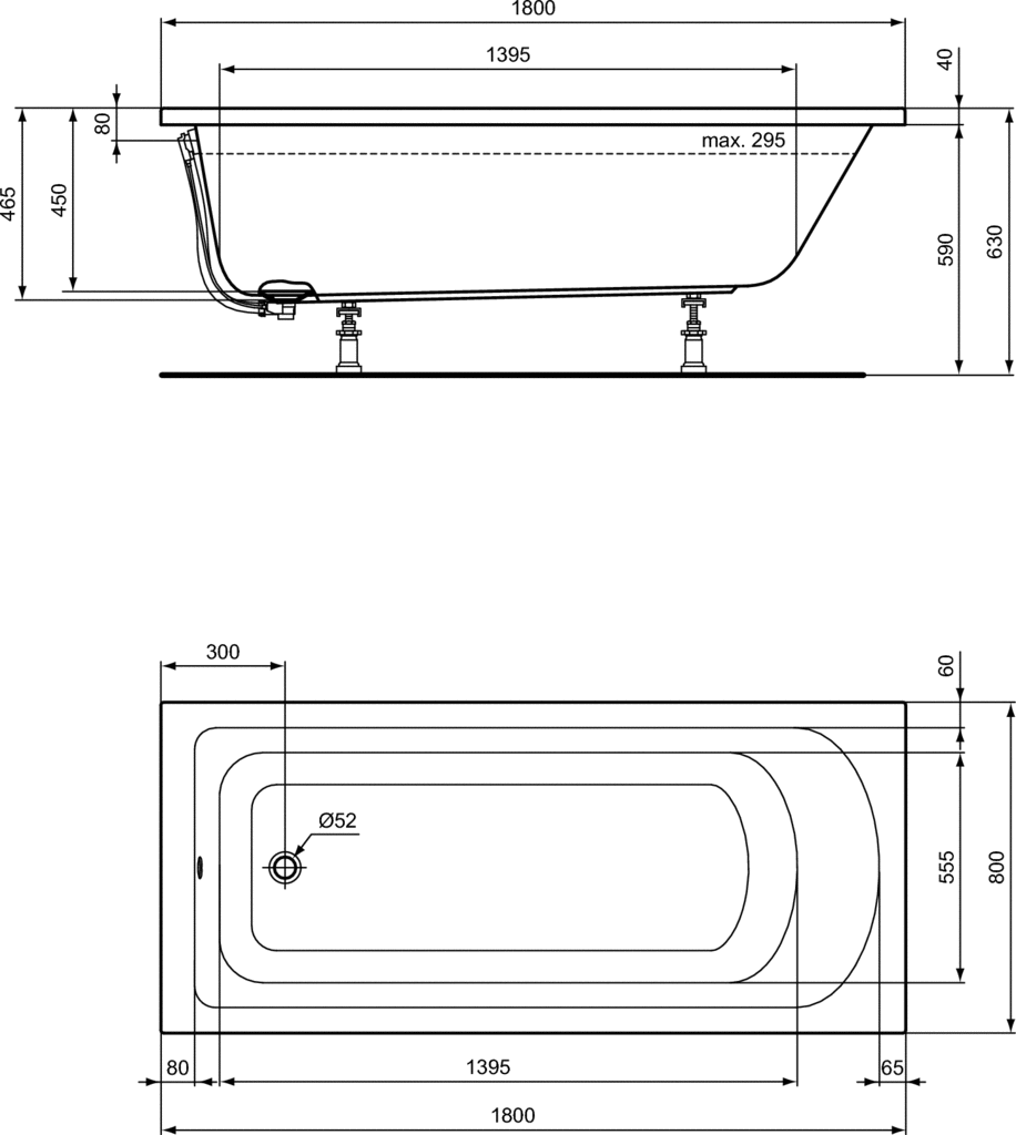 K274801 ПРАВОЪГЪЛНА ВАНА HOTLINE NEW 180X80 CM ЗА ВГРАЖДАНЕ ИЛИ ЗА МОНТАЖ С ПАНЕЛИ, ВМЕСТИМОСТ 295 L K274801