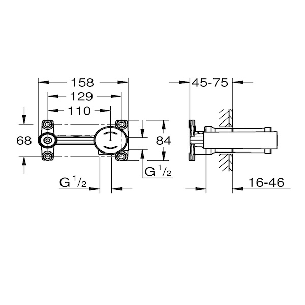 235710000 ТЯЛО ЗА ВГРАЖДАНЕ, ЗА ЕДНОРЪКОХВАТКОВ СМЕСИТЕЛ 1/2″ 23571000