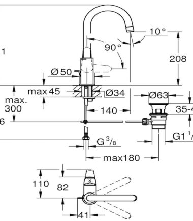 СМЕСИТЕЛ ЗА УМИВАЛНИК L-РАЗМЕР ВИСОК GROHE EUROECO 24 272 001