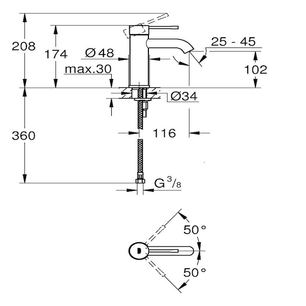 24172 СМЕСИТЕЛ ЗА УМИВАЛНИК ЦВЯТ ГРАФИТ S-РАЗМЕР GROHE ESSENCE 24172AL1