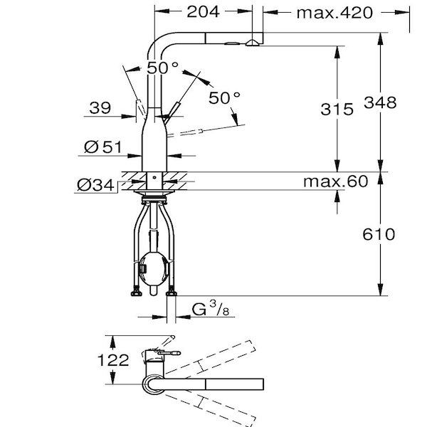 30270 КУХНЕНСКИ СМЕСИТЕЛ С ИЗДЪРПВАЩ СЕ ЧУЧУР GROHE ESSENCE 30270